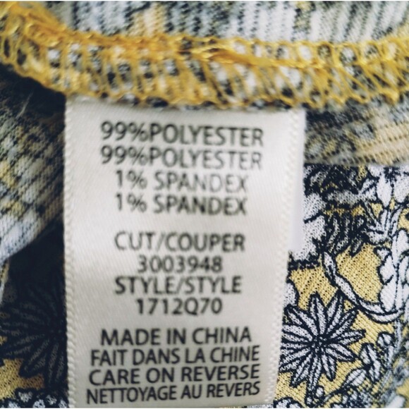Max Studio Top Women's L  Ruched Long Sleeves Modest Gathered Neck Yellow Floral - Picture 7 of 10